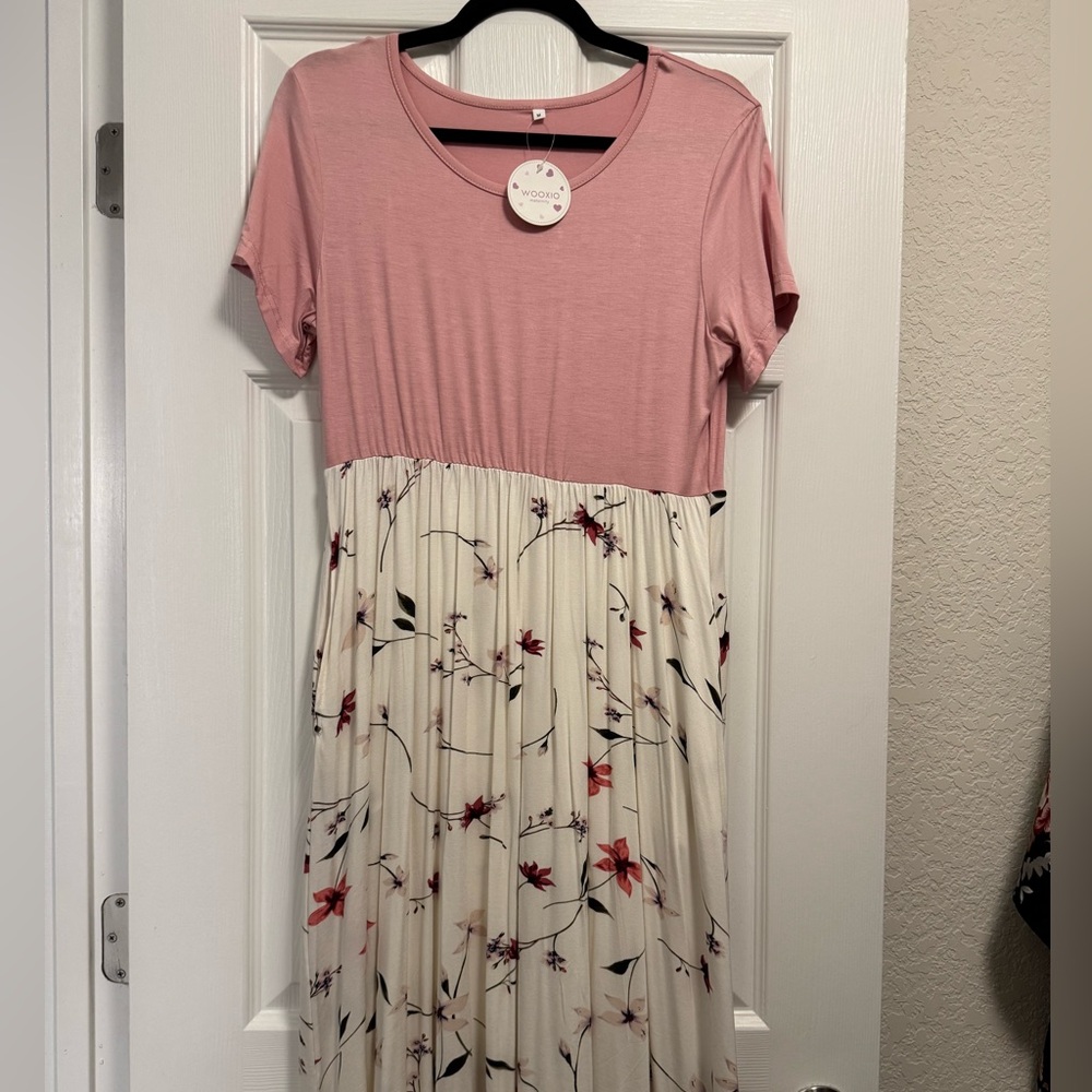 WOOXIO Pink and White Floral Dress w/ Pockets! - Picture 4 of 6
